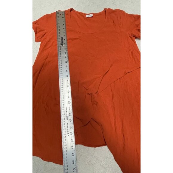 Vintage Fiaga Mexico Scoop Neck Breezy Asymmetric Tunic Top Orange Short Sleeve - Picture 7 of 7